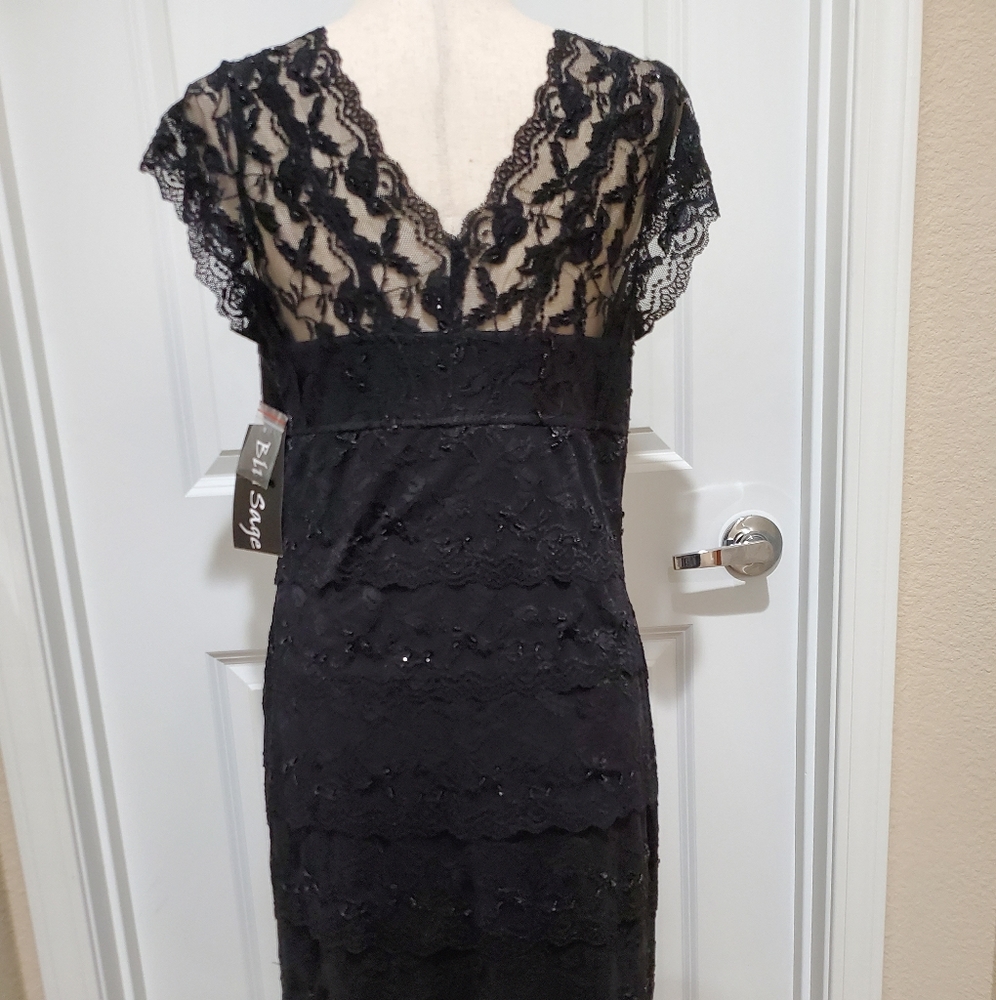 BLU SAGE tiered lace beaded "little black dress"